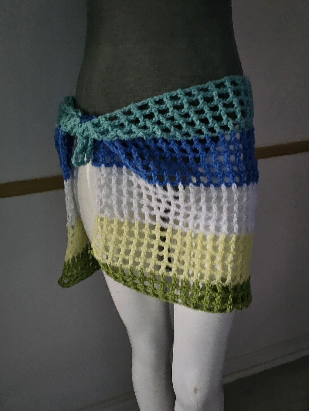 NEW Handmade Crochet Multicolor Sarong Pareo Swimsuit Cover-up Mini Skirt S/M